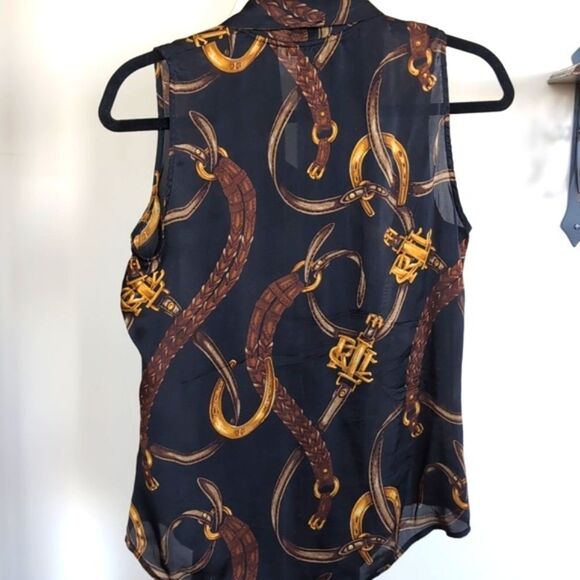 Vintage Ralph Lauren 100% Silk Equestrian Sleeveless Tie Front Blouse - Picture 4 of 12